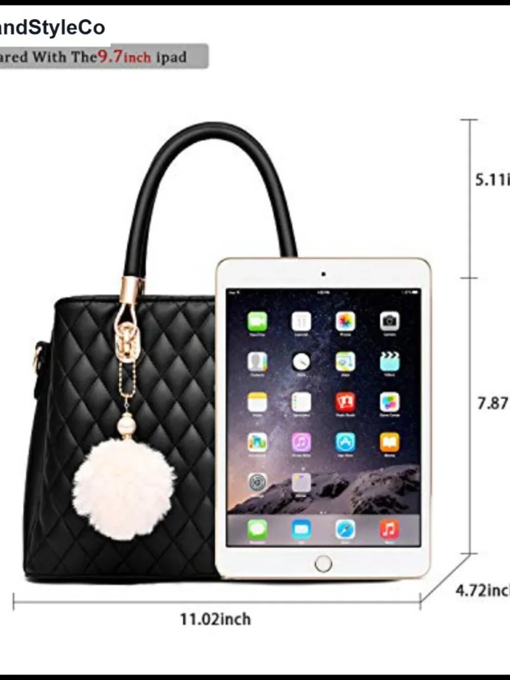 PU Leather Satchel Handbag Top-Handle Tote with Pompon